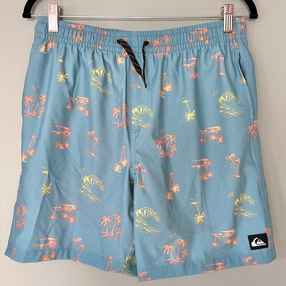 Boys Quiksilver‎ Boardshorts with Mesh Liner Shorts Palm Tree Print Sz XL 18/20